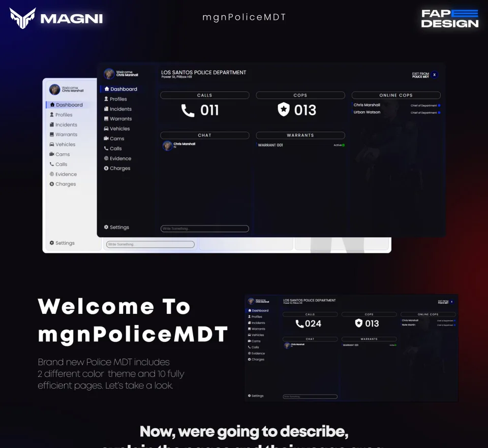 qb-mdt for QBCore with Warrants, Cameras and Dispatch - preview screenshot