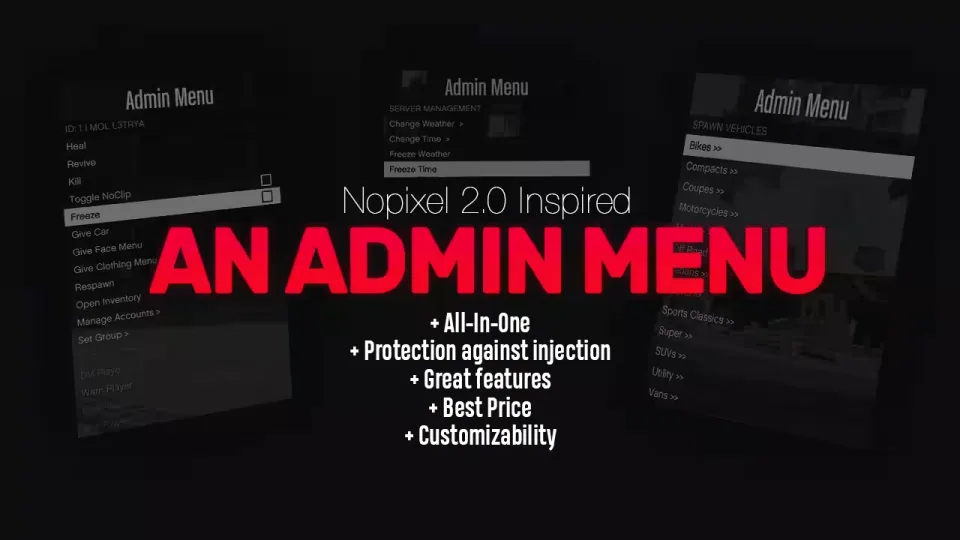 NoPixel Style Admin Menu for QBCore, No Commands