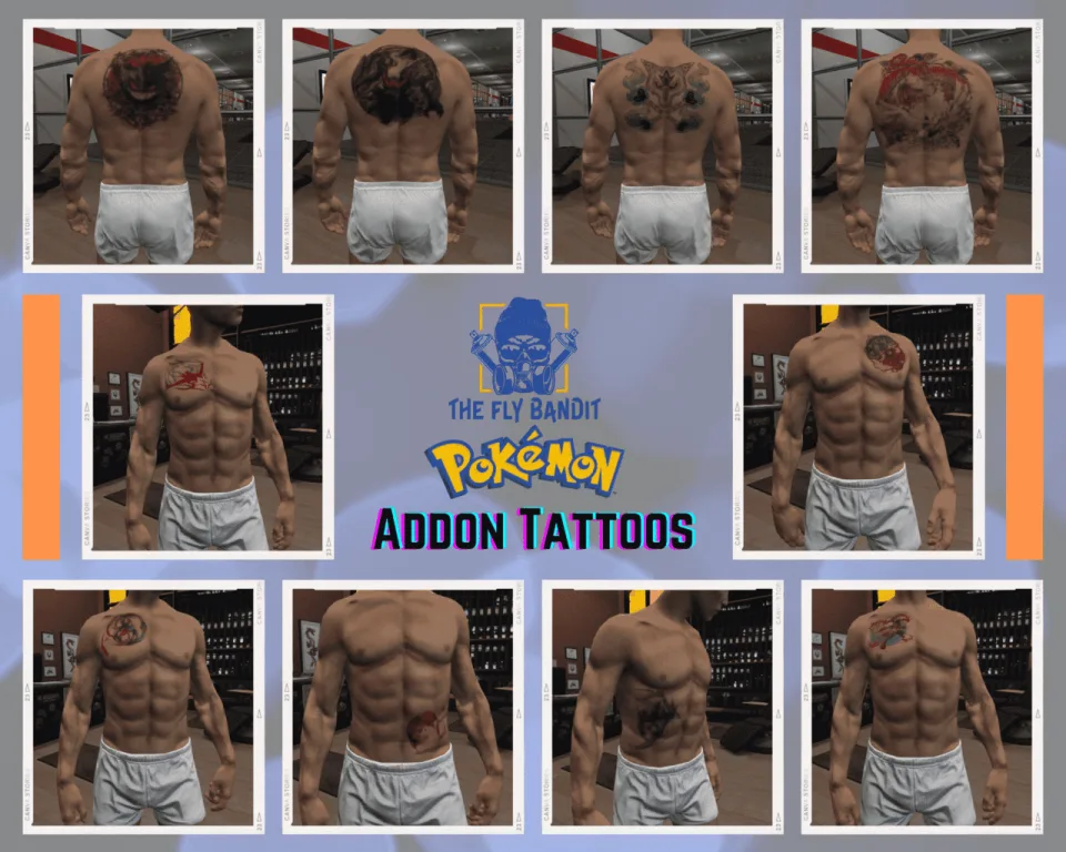 200 FiveM Addon Tattoos, DC, Star Wars, Pokemon, DragonBall - in-game screenshot 2