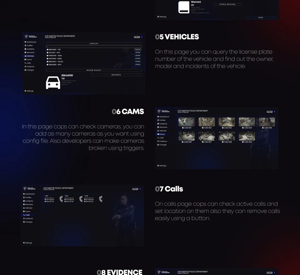 qb-mdt for QBCore with Warrants, Cameras and Dispatch - interface detail