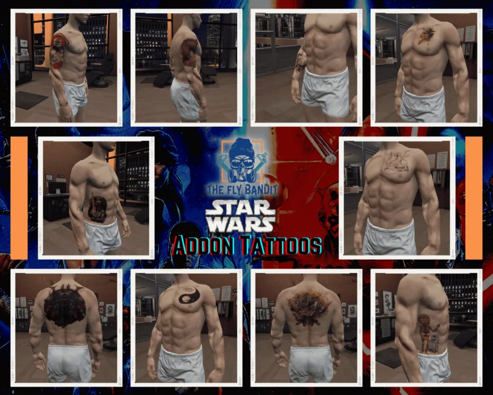 200 FiveM Addon Tattoos, DC, Star Wars, Pokemon, DragonBall - in-game screenshot 3